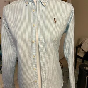 Ralph Lauren light green and White Striped Button Down Shirt